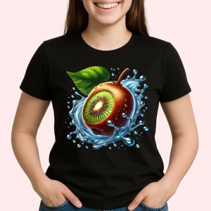 Tricou Kiwi si stropi albastri, Fructe, Copii | Dama, culoare negru - Img 2