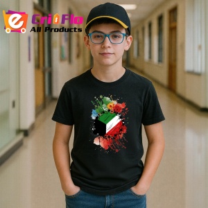 Tricou Kuwait Steag Splash Art, Copii | Dama | Barbat, culoare negru - Img 9