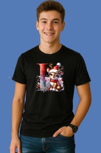 Tricou L Litera Craciun Cu Ren Si Fulgi, din bumbac 100% Copii | Dama | Barbat - Img 3