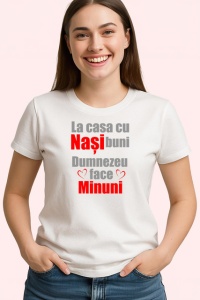 Tricou La Casa Cu Nasi Buni Dumnezeu Face Minuni V1, din bumbac 100% , tricou alb pentru Dama | Barbat - Img 2