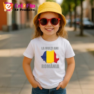 Tricou La Multi Ani Romania Harta Tricolor Steag, din bumbac 100% , tricou alb pentru Copii | Dama | Barbat - Img 5