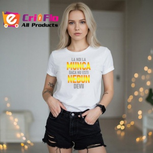 Tricou La Noi La Munca Daca Nu Esti Nebun Devii Galben, din bumbac 100% , tricou alb pentru Dama | Barbat - Img 2