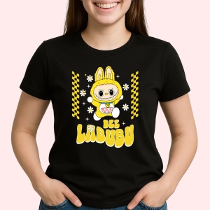 Tricou Labubu albina, Unisex Dama si Barbat | Copii, Culoare Negru