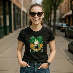 Tricou Labubu bambus katana, Unisex Dama si Barbat | Copii, Culoare Negru - Img 5
