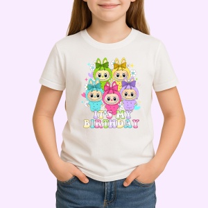 Tricou Labubu birthday roz, Unisex Dama si Barbat | Copii