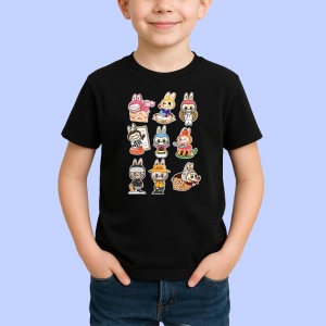 Tricou Labubu costume linii, Unisex Dama si Barbat | Copii, Culoare Negru - Img 2