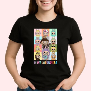 Tricou Labubu culori fete, Unisex Dama si Barbat | Copii, Culoare Negru