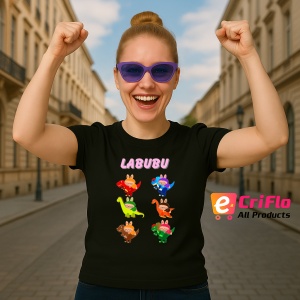 Tricou Labubu dino culori, Unisex Dama si Barbat | Copii, Culoare Negru - Img 3
