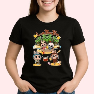 Tricou Labubu insula tobe, Unisex Dama si Barbat | Copii, Culoare Negru