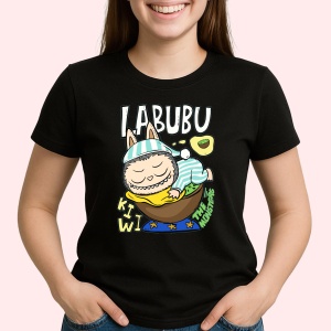 Tricou Labubu kiwi hamac, Unisex Dama si Barbat | Copii, Culoare Negru