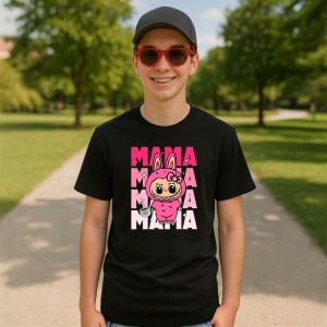 Tricou Labubu mama mama, Unisex Dama si Barbat | Copii, Culoare Negru - Img 4