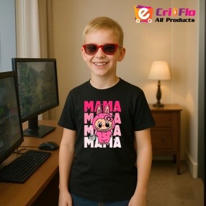 Tricou Labubu mama mama, Unisex Dama si Barbat | Copii, Culoare Negru - Img 9