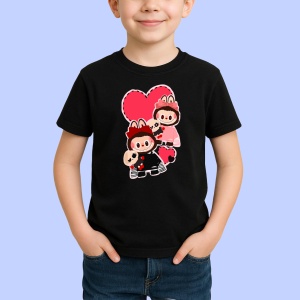Tricou Labubu pupici, Unisex Dama si Barbat | Copii, Culoare Negru - Img 2