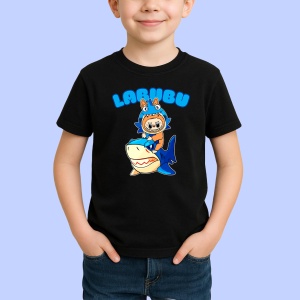 Tricou Labubu rechin albastru, Unisex Dama si Barbat | Copii, Culoare Negru - Img 2