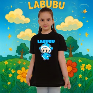 Tricou Labubu rechin, Unisex Dama si Barbat | Copii, Culoare Negru - Img 8