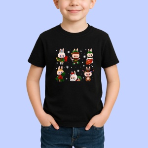Tricou Labubu reni festivi, Unisex Dama si Barbat | Copii, Culoare Negru - Img 2