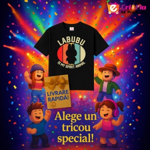 Tricou Labubu spirit animal, Unisex Dama si Barbat | Copii, Culoare Negru - Img 11