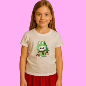 Tricou Labubu Verde Cu Cadouri Craciun, din bumbac 100%, tricou alb, Copii | Dama | Barbat - Img 2