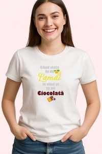 Tricou Lamaie Ciocolata Viata, din bumbac 100%, tricou alb, Dama | Barbat