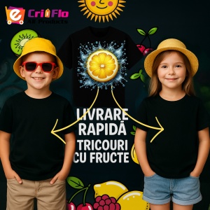Tricou Lamaie galbena si stropi de energie, Fructe, Copii | Dama, culoare negru - Img 6