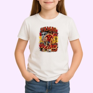 Tricou Lamine Yamal Spania Tanara Speranta Fotbal, din bumbac 100% , tricou alb pentru Copii | Dama | Barbat - Img 2