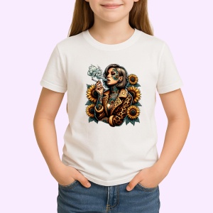 Tricou leopard girl smoking sunflowers, fata leopard fumand si floarea soarelui, Copii | Dama | Barbat - Img 3