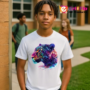 Tricou Leopard in stil pictura digitala fundal alb Copii | Dama | Barbat - Img 4
