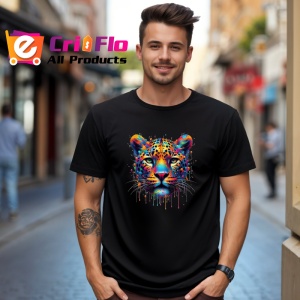 Tricou Leopard realist in culori vibrante pop art Copii | Dama | Barbat, culoare negru - Img 6