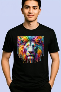 Tricou Leu alb cu coama colorata fundal alb Copii | Dama | Barbat, culoare negru - Img 2