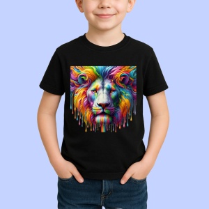 Tricou Leu alb cu coama colorata fundal alb Copii | Dama | Barbat, culoare negru - Img 4