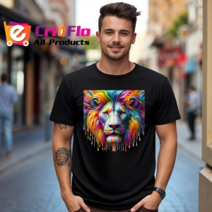 Tricou Leu alb cu coama colorata fundal alb Copii | Dama | Barbat, culoare negru - Img 6