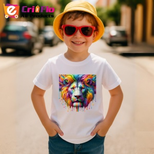 Tricou Leu alb cu coama colorata fundal alb Copii | Dama | Barbat - Img 10