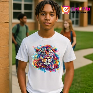 Tricou Leu artistic curcubeu cu coama flacara Copii | Dama | Barbat - Img 5