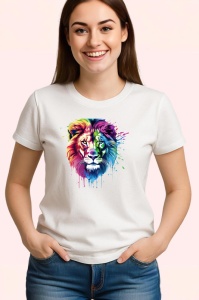 Tricou Leu artistic in culori calde si reci fundal alb Copii | Dama | Barbat - Img 3