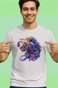 Tricou Leu cu coama colorata in vant fundal alb Copii | Dama | Barbat - Img 2