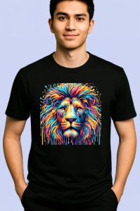 Tricou Leu digital cu efecte grafice si privire intensa Copii | Dama | Barbat, culoare negru - Img 2