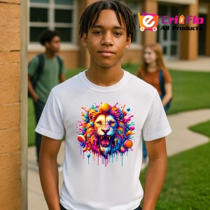 Tricou Leu inflacarat cu fundal roz portocaliu Copii | Dama | Barbat - Img 5