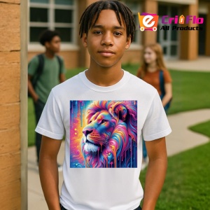 Tricou Leu pastelat in stil psihedelic fundal curat Copii | Dama | Barbat - Img 4