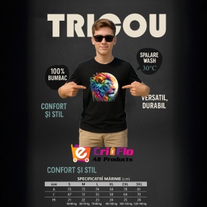 Tricou Leu regal cu coama in vant fundal alb Copii | Dama | Barbat, culoare negru - Img 6