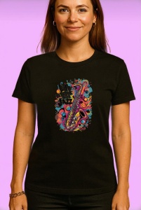 Tricou Life Is Better With Jazz Saxofon, Copii | Dama | Barbat, culoare negru - Img 4
