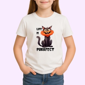 Tricou life is purrfect poster pisica zambitoare mesaj amuzant, Copii | Dama | Barbat - Img 3