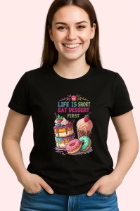 Tricou Life Is Short Eat Dessert First, Copii | Dama | Barbat, culoare negru - Img 3