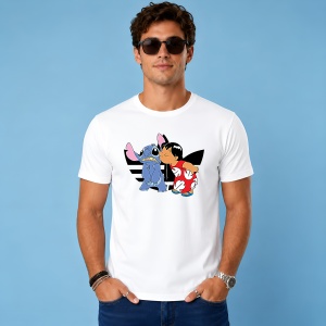 Tricou Lilo Si Stitch Imbratisare Dungi Alb Negru Urban Love, din bumbac 100% Copii | Dama | Barbat - Img 3