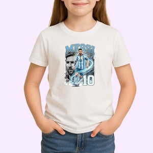Tricou Lionel Messi Argentina Campion Mondial Fotbal, din bumbac 100% , tricou alb pentru Copii | Dama | Barbat - Img 2