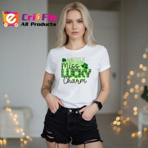 Tricou Little Miss Lucky Charm Text Verde Trifoi, din bumbac 100% , tricou alb pentru Copii | Dama | Barbat - Img 7