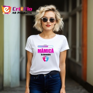 Tricou Loading Mamica In Devenire, din bumbac 100%, tricou alb, Dama | Barbat
