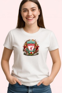 Tricou Logo Liverpool Fc Fotbal Club Anglia V1, din bumbac 100% , tricou alb pentru Copii | Dama | Barbat