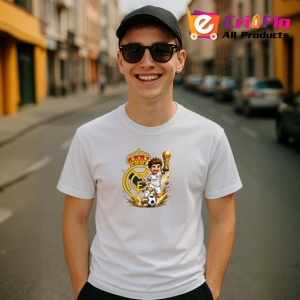 Tricou Logo Real Madrid Fotbal Minge Coroana Spania, din bumbac 100% , tricou alb pentru Copii | Dama | Barbat - Img 10