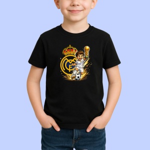 Tricou Logo Real Madrid Fotbal Minge Coroana Spania, din bumbac 100%, tricou negru Copii | Dama | Barbat
