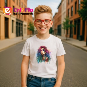 Tricou long rainbow hair tattoo girl, fata cu par lung curcubeu si tatuaje, Copii | Dama | Barbat - Img 7